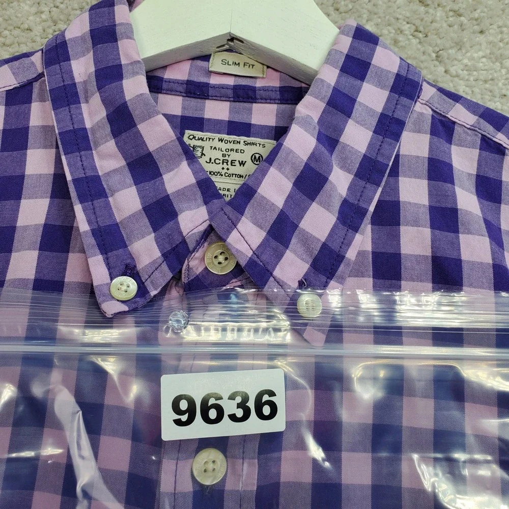 J. Crew Slim Fit Gingham Plaid Button Down Shirt Mens  M Purple Pink Long Sleeve